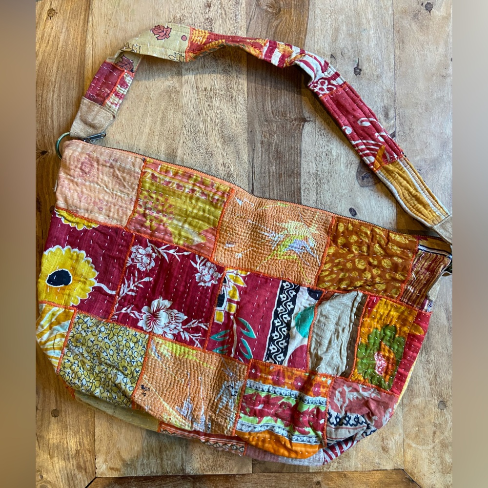 Free People Boho Hobo patchwork tote purse with zipper